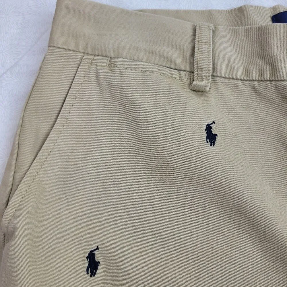 Vtg Polo Ralph Lauren Big Boys Sz 20 Signature Logo Pattern Shorts Tan Navy